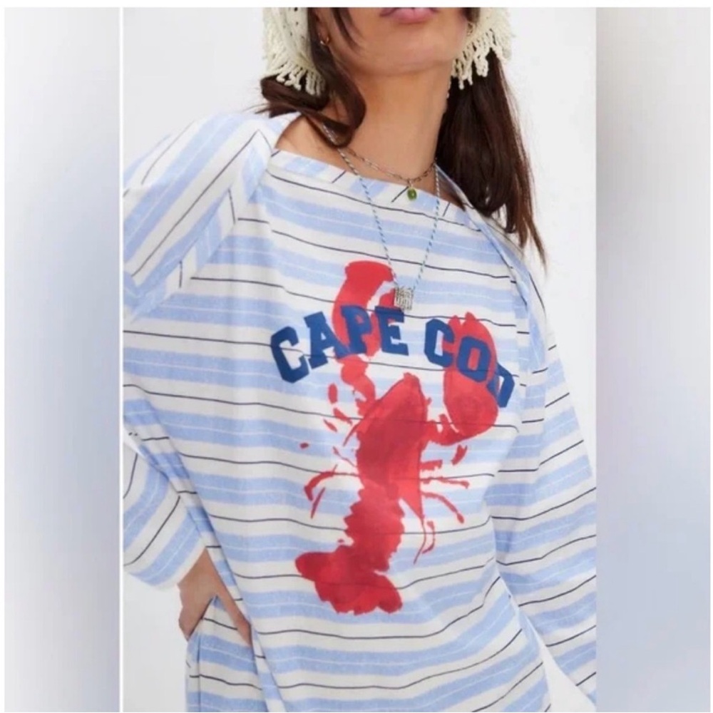 NWOT Free People Ragabond Cape Cod Lobster Stripe Dress By the Sea Maxi Tee - Picture 3 of 4